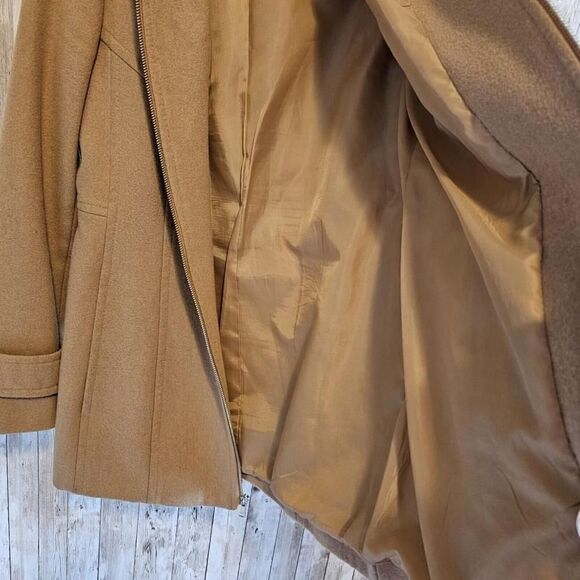London Fog Hooded Zip Front Wool Blend Coat XS Tan Color - Picture 6 of 13